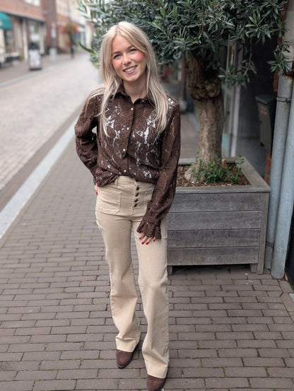 Kanten blouse Maaike - Bruin