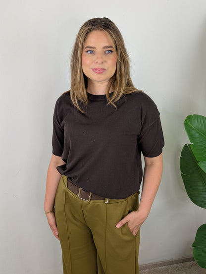 Sparkle knit top korte mouw - Bruin