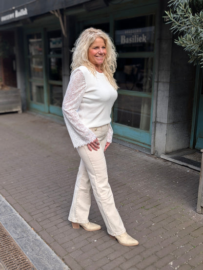 Wide leg jeans washed Renske - Beige