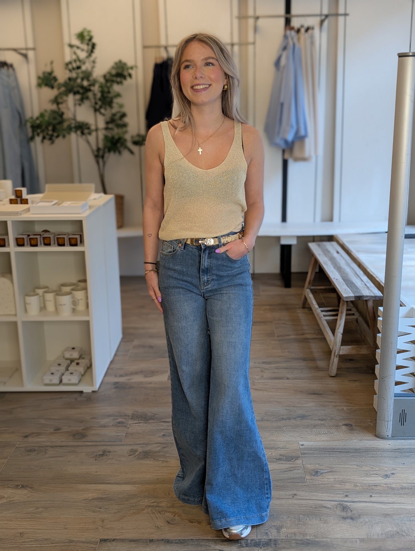 Gebreide glitter top Noah - Beige