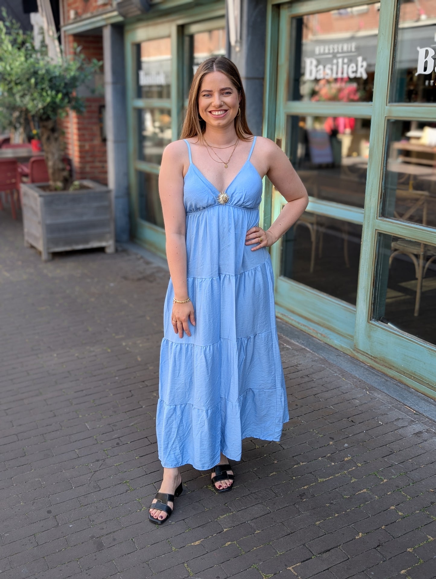 Bailey jurk met broche - Licht blauw