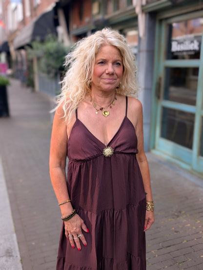 Bailey jurk met broche - Bruin