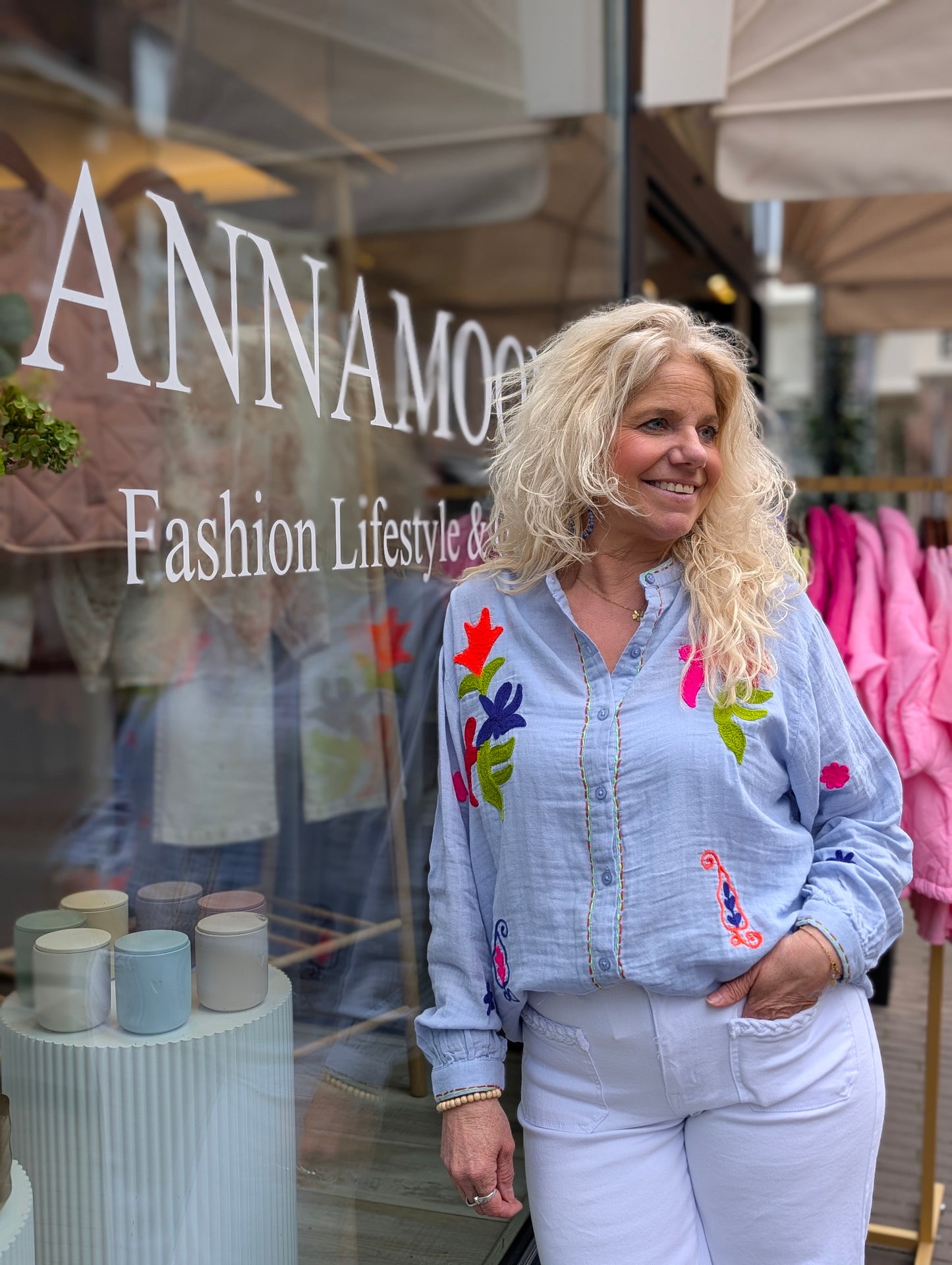 Golina flower blouse - Blauw/ roze/ groen