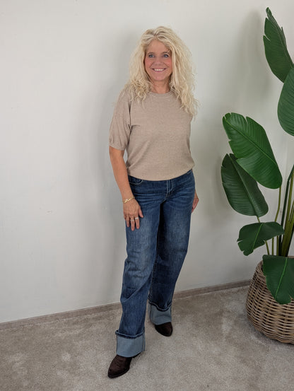 Sparkle knit top korte mouw - Zand