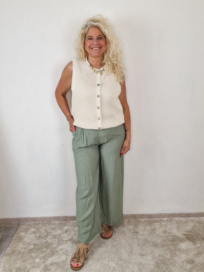 Gestreepte viscose broek Eef - Groen