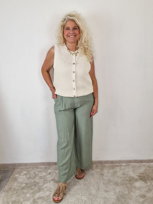 Gestreepte viscose broek Eef - Groen