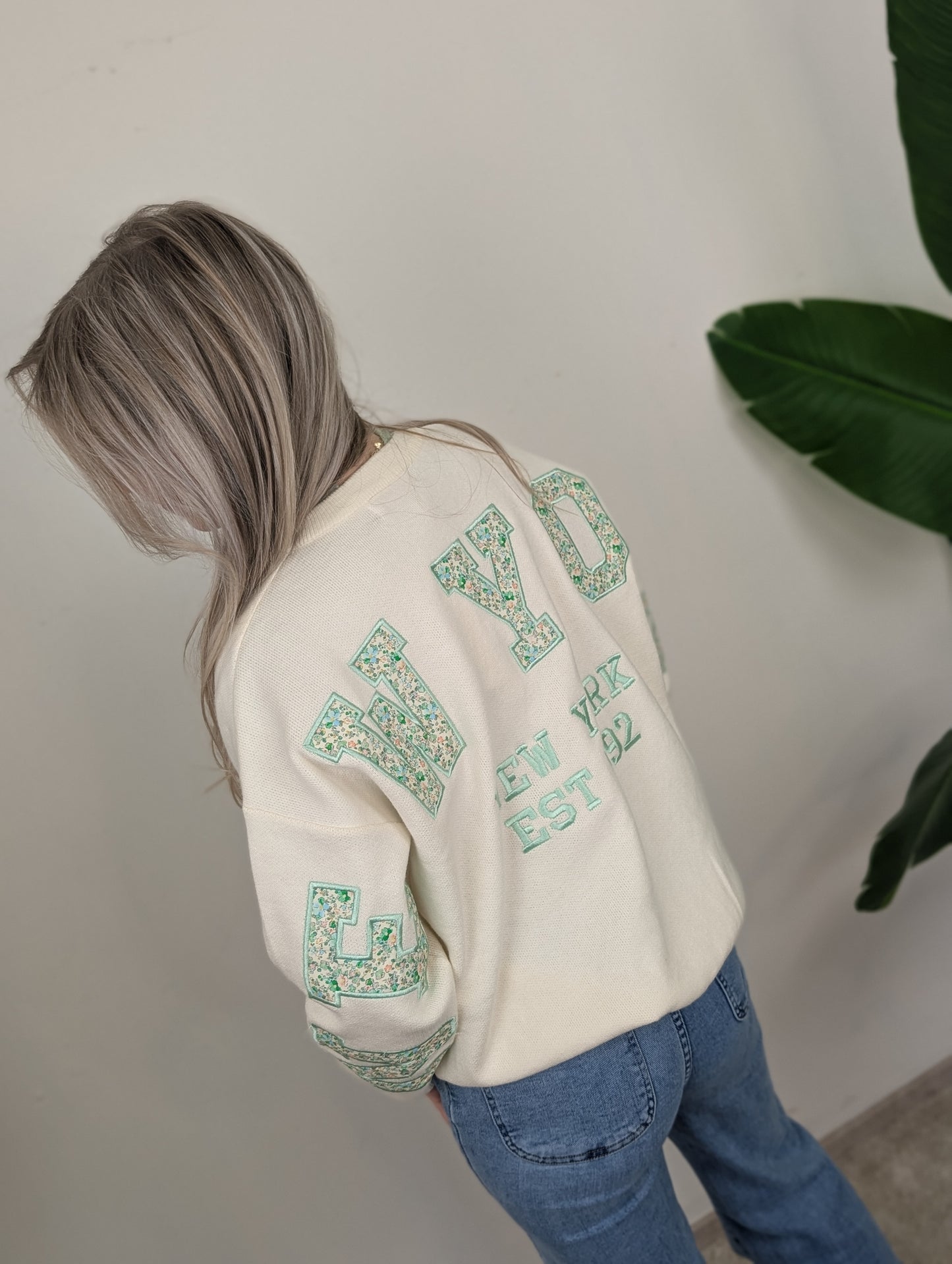 New York flower sweater - Ecru/Groen