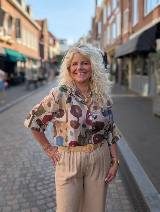 Rachel print blouse - Creme/ bruin/ bruin/ groen