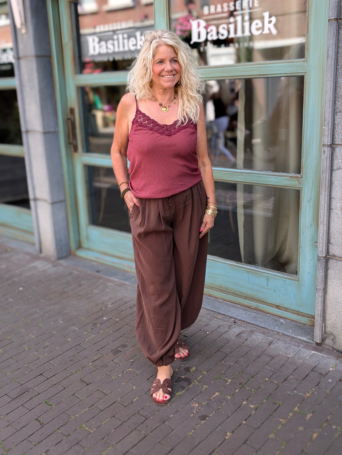 Daisy opengewerkte top - Bordeaux rood