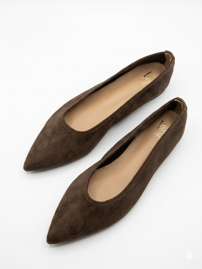 Suede Pointed Ballerina - Coffee