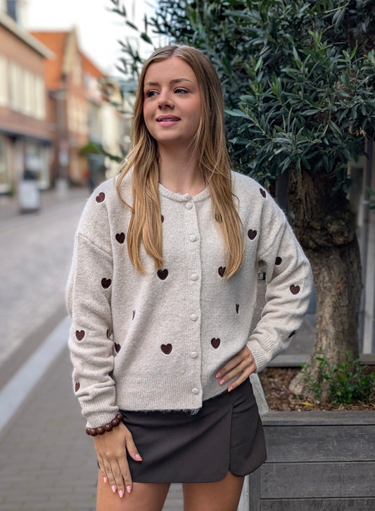 Juna vest met hartjes - Beige/Bruin