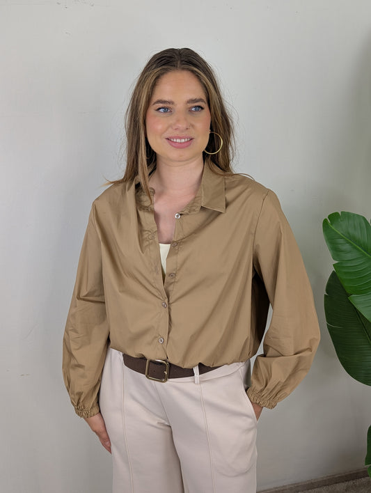 Katoenen blouse Veerle lange mouw - Camel