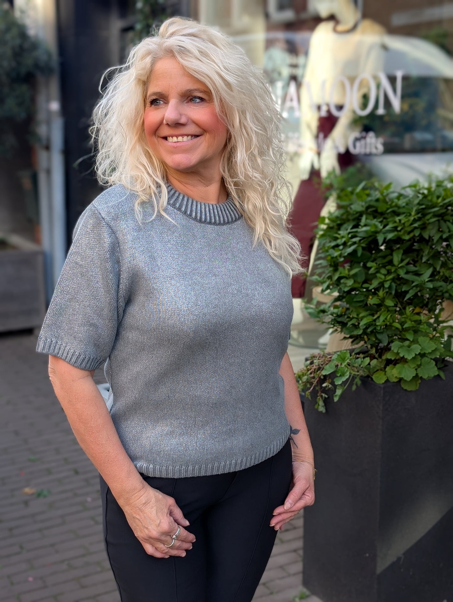 Zusss korte mouw trui - Zilver