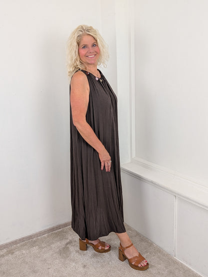 Azzura maxi dress beads - bruin