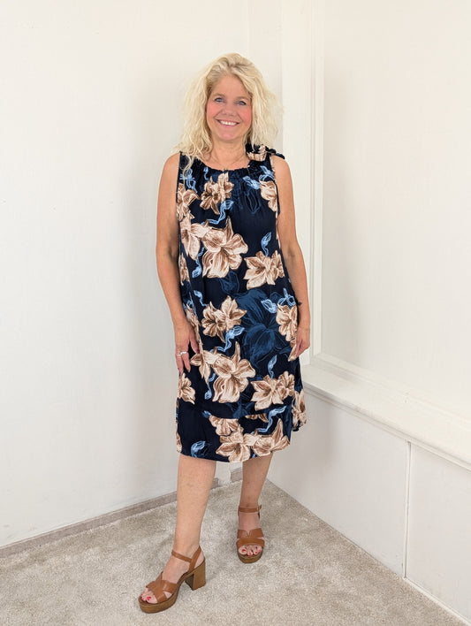Print jurk vintage flowers Nicolle - Navy