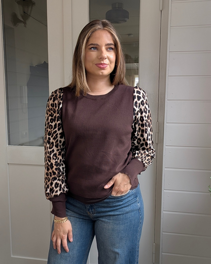 Trui panter mouwen - Bruin
