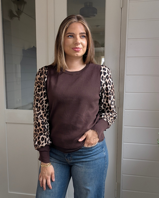 Trui panter mouwen - Bruin