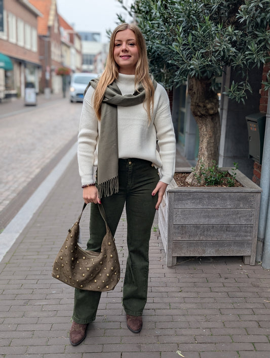 Emma dunne sjaal met franjes - Groen