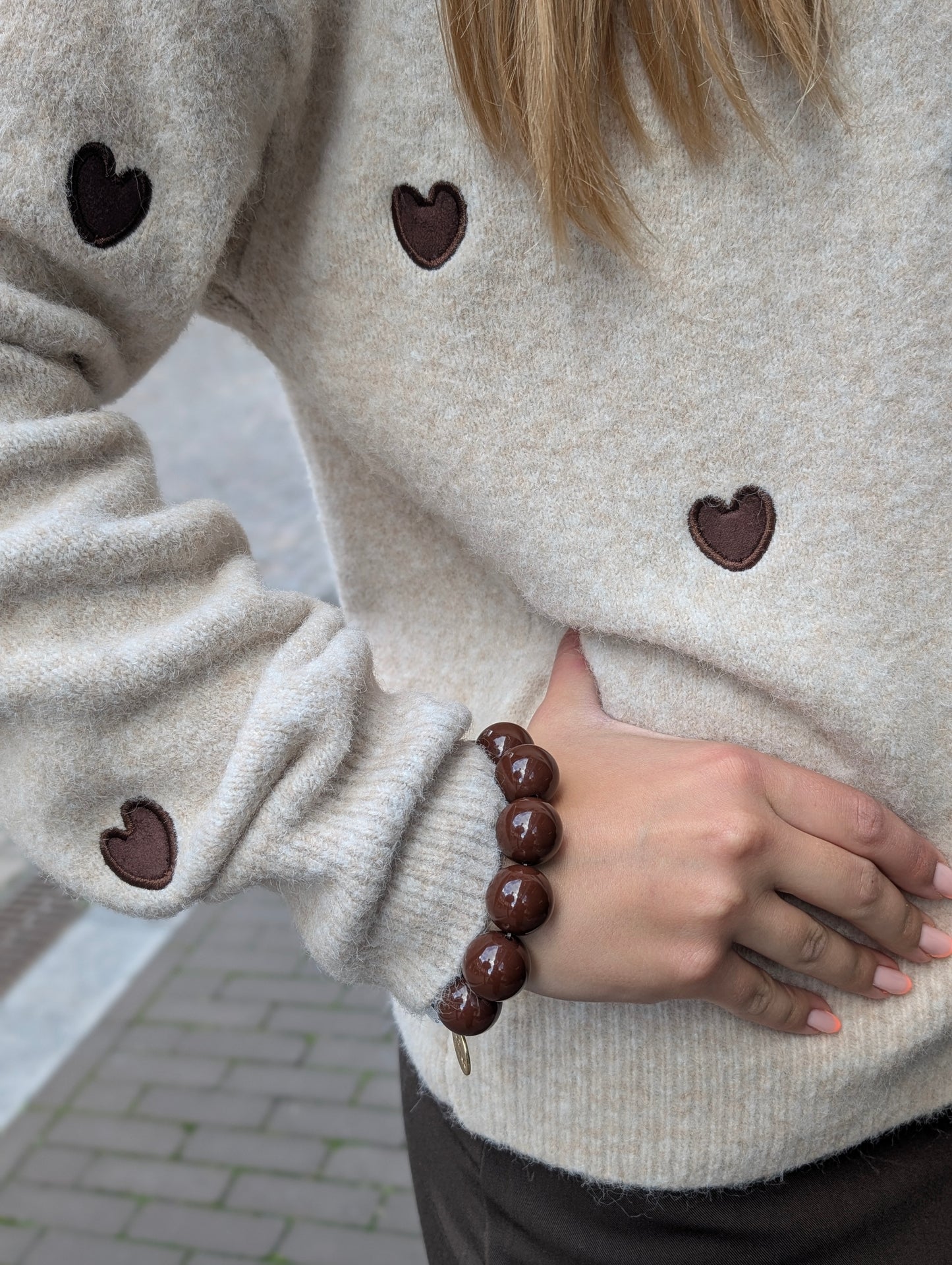 Juna vest met hartjes - Beige/Bruin