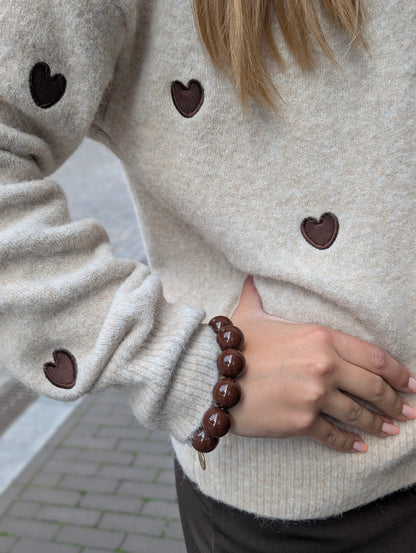 Juna vest met hartjes - Beige/Bruin