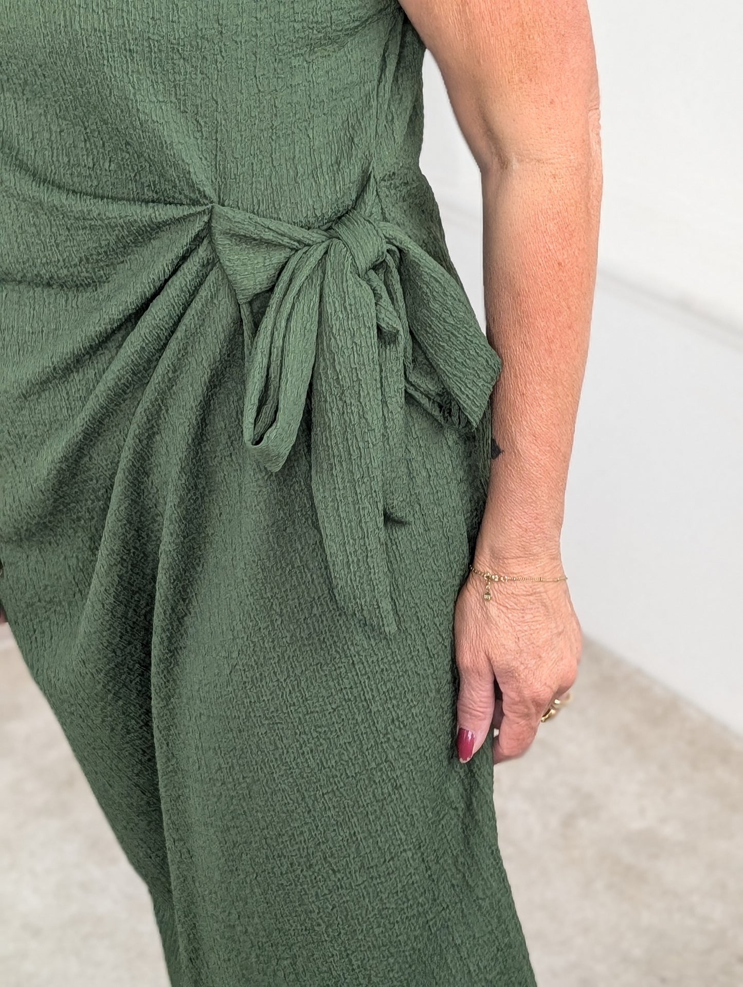 Capri knot crincle dress - Groen