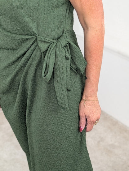 Capri knot crincle dress - Groen