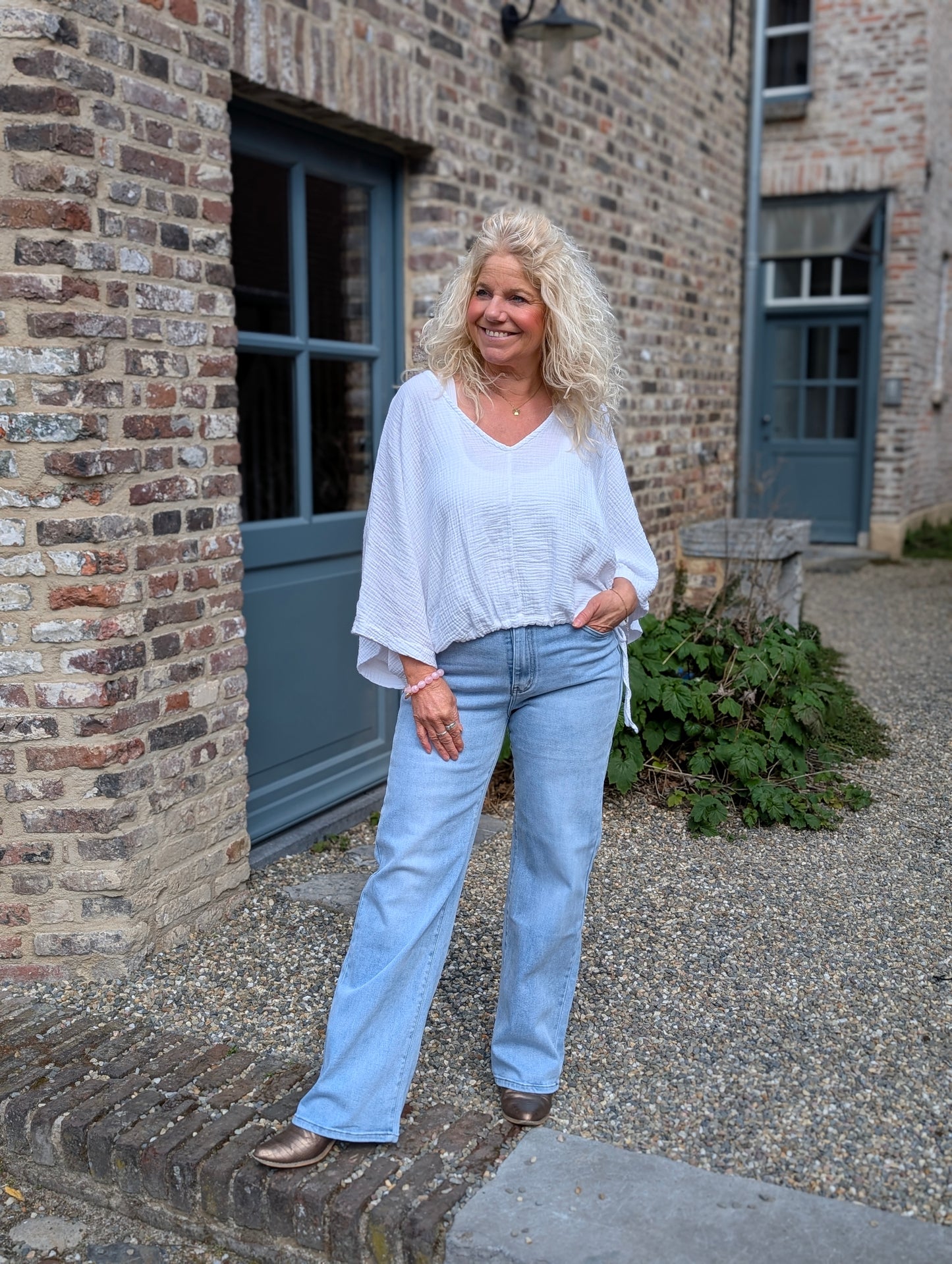 Witte Mousseline Top met Strikdetail - Wit