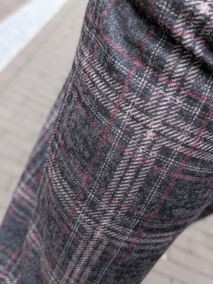Lian Geruite pantalon met strikceintuur - Bruin / taupe / bordeaux