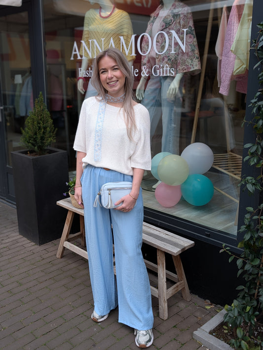 Daisi wide leg pantalon met riem - Licht blauw