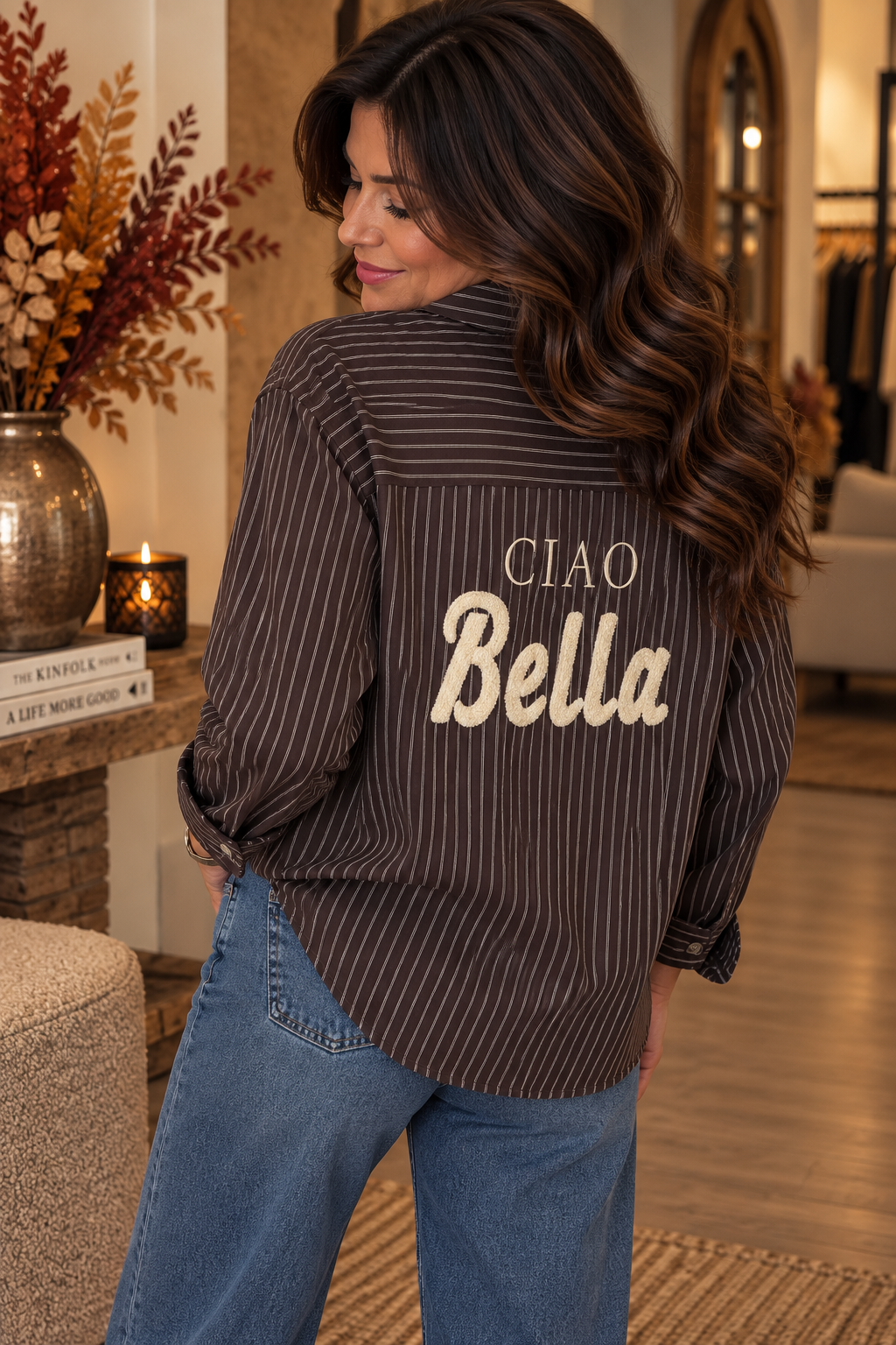Ciao Bella streep blouse - Bruin
