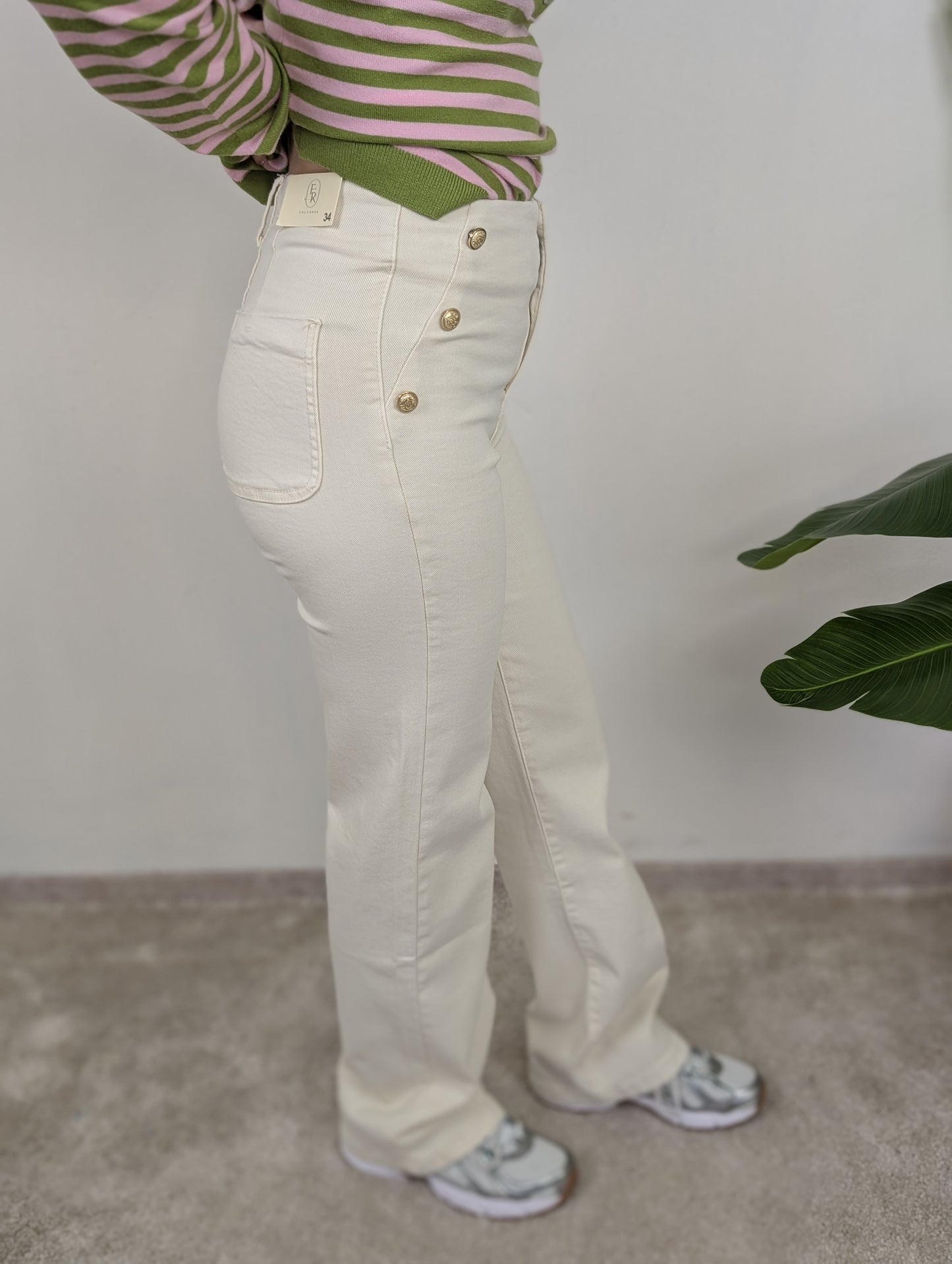 Marine jeans met gouden knopen - Ecru