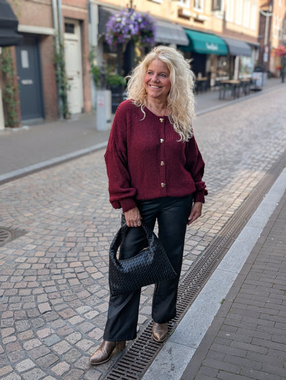 Hanny gebreid vest met hartjes knopen - Bordeaux rood