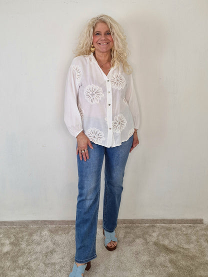 Anne blouse bloemen - Wit