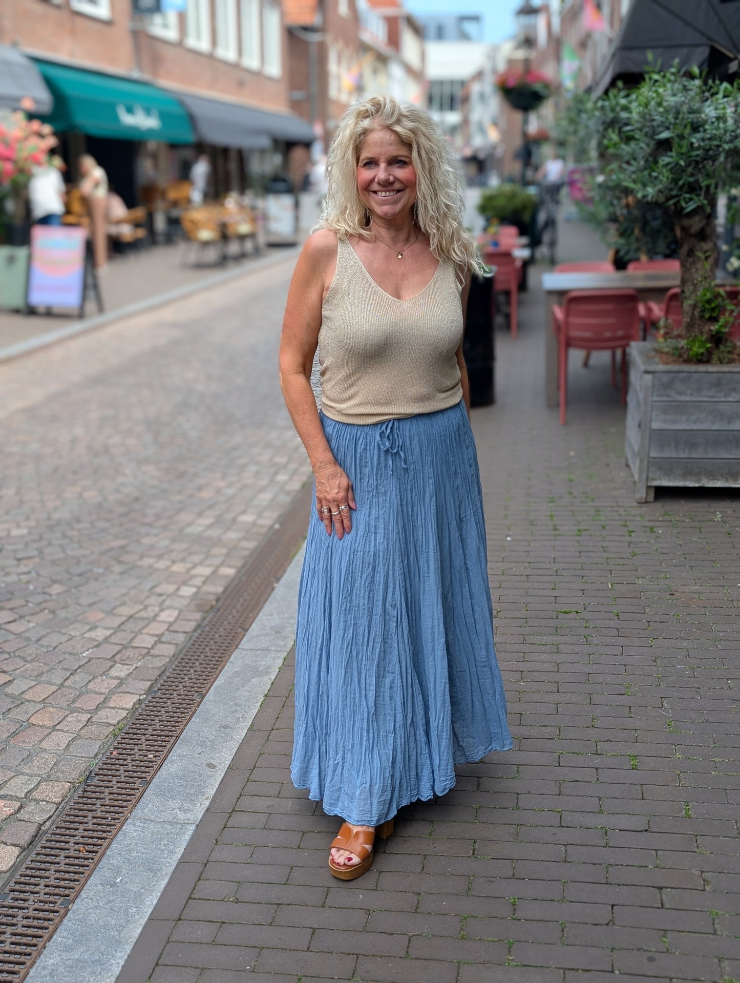 Crinkle maxi rok - Blauw