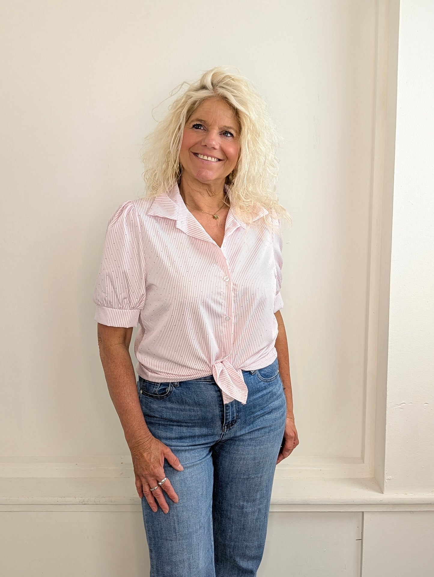 Shimmer & Stripes Blouse - Lichtroze