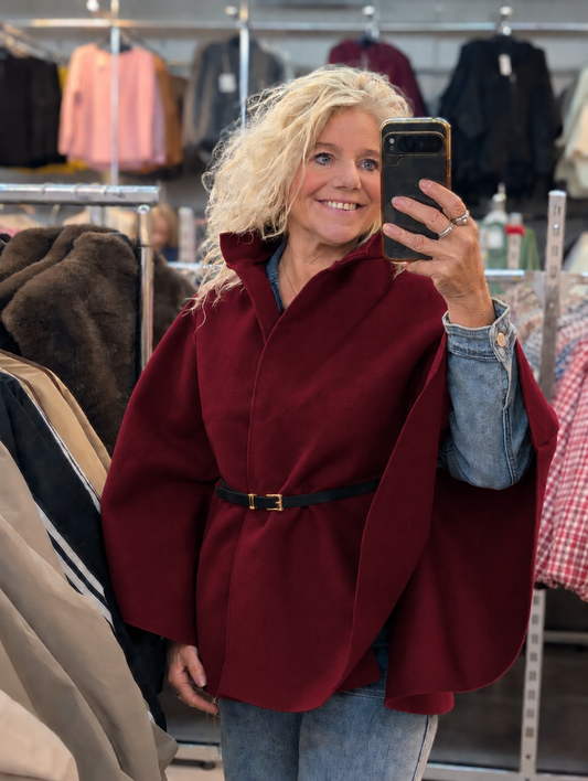 Moons poncho met riem - Bordeaux rood