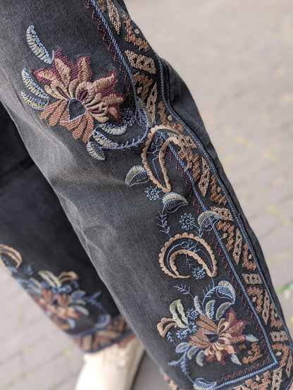 Vintage embroidered straight jeans - Black wash