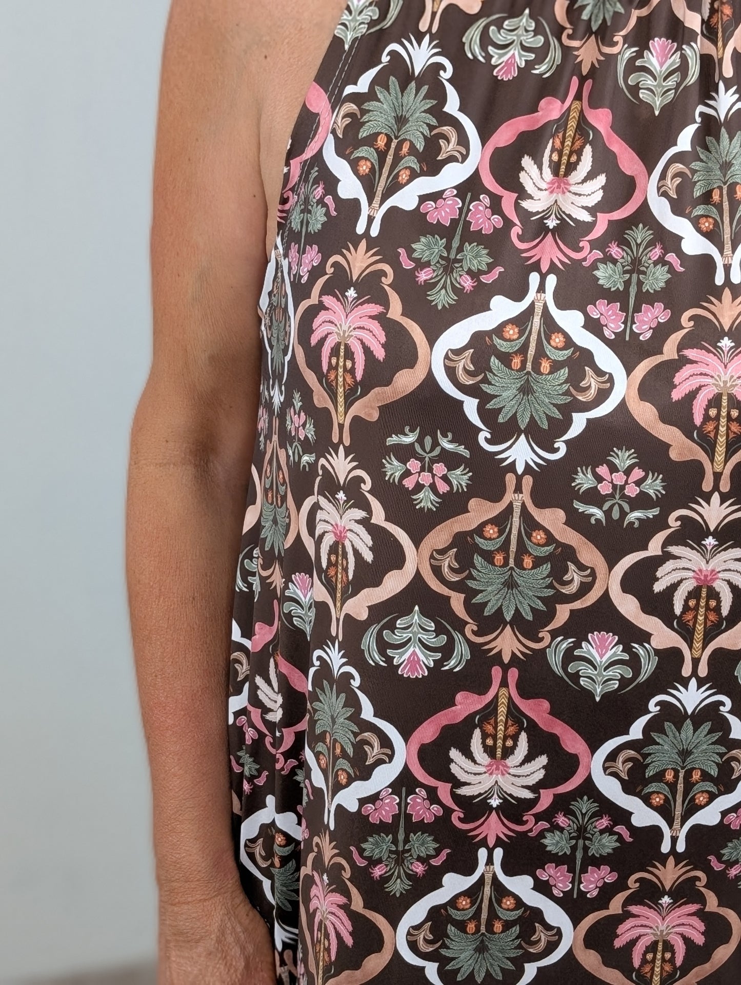 Halterjurk palm flowers Emma - Bruin mix