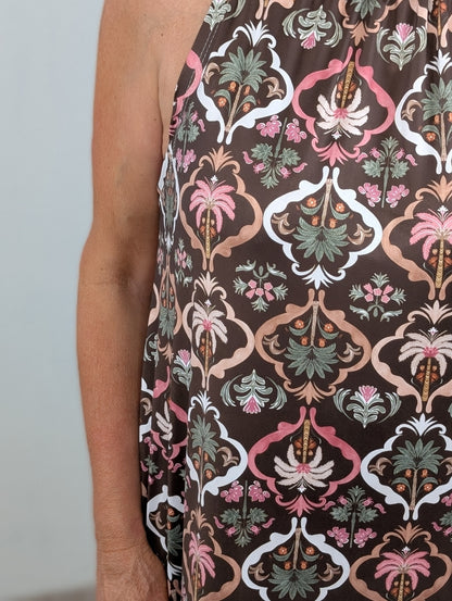 Halterjurk palm flowers Emma - Bruin mix