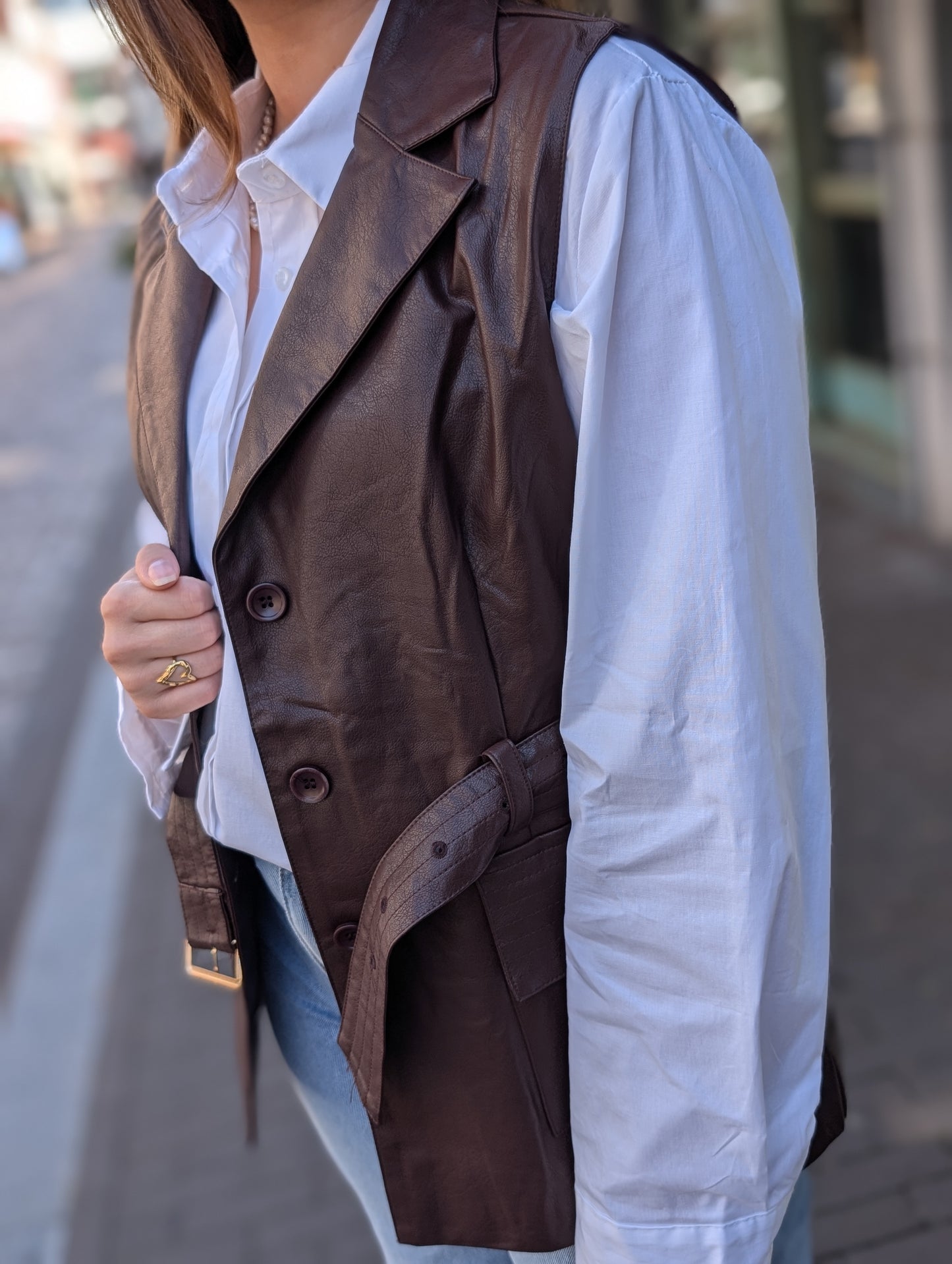 Faux leather gilet met riem - Bordeaux