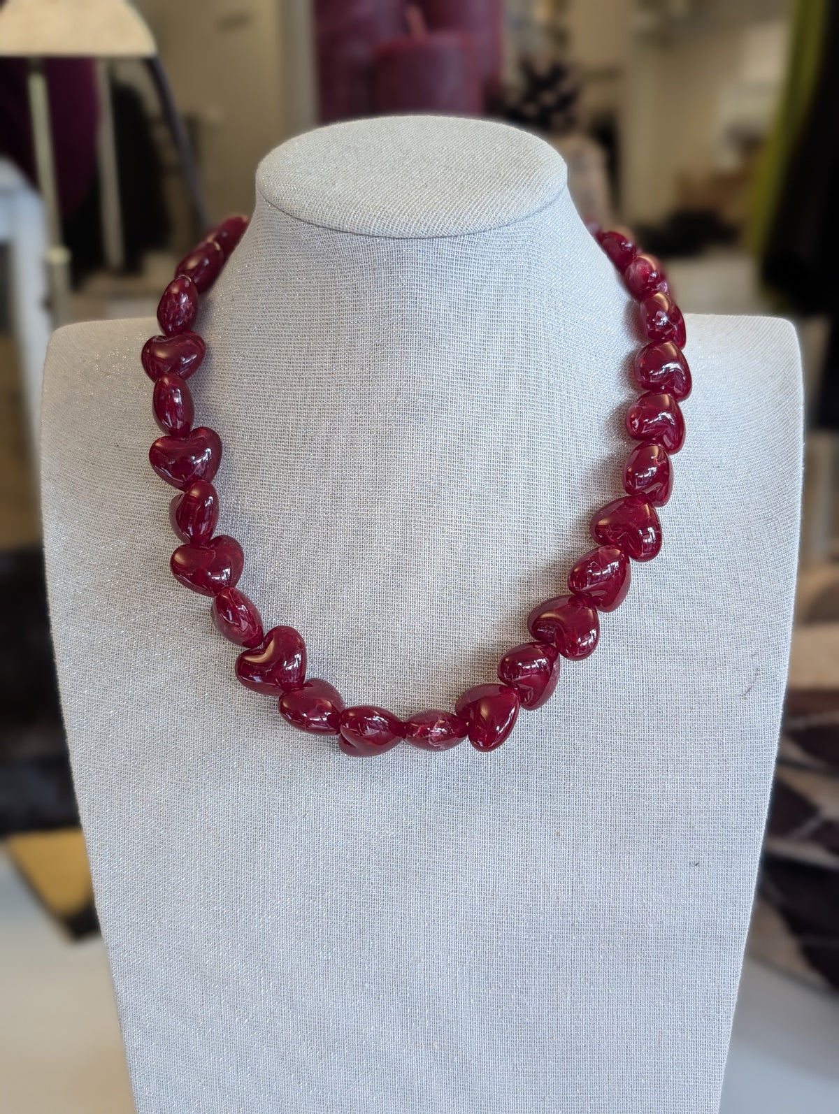 hartjes kralen ketting - Wijn rood