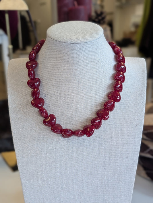 hartjes kralen ketting - Wijn rood
