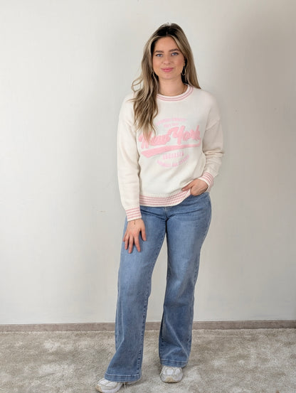New york Lilly trui - Creme/roze