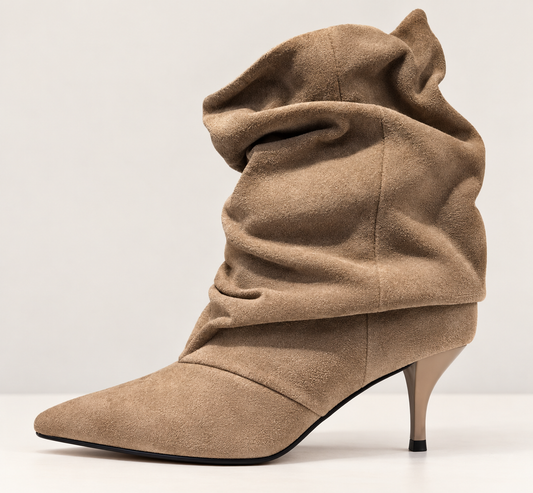 Slouch laarsjes met hak - Suede look Khaki