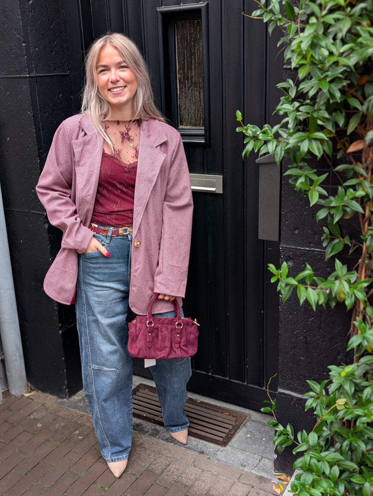 Rio ruiten blazer - Bordeaux / ecru