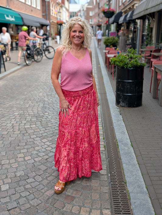 Sunset paisley maxi rok - Koraal roze