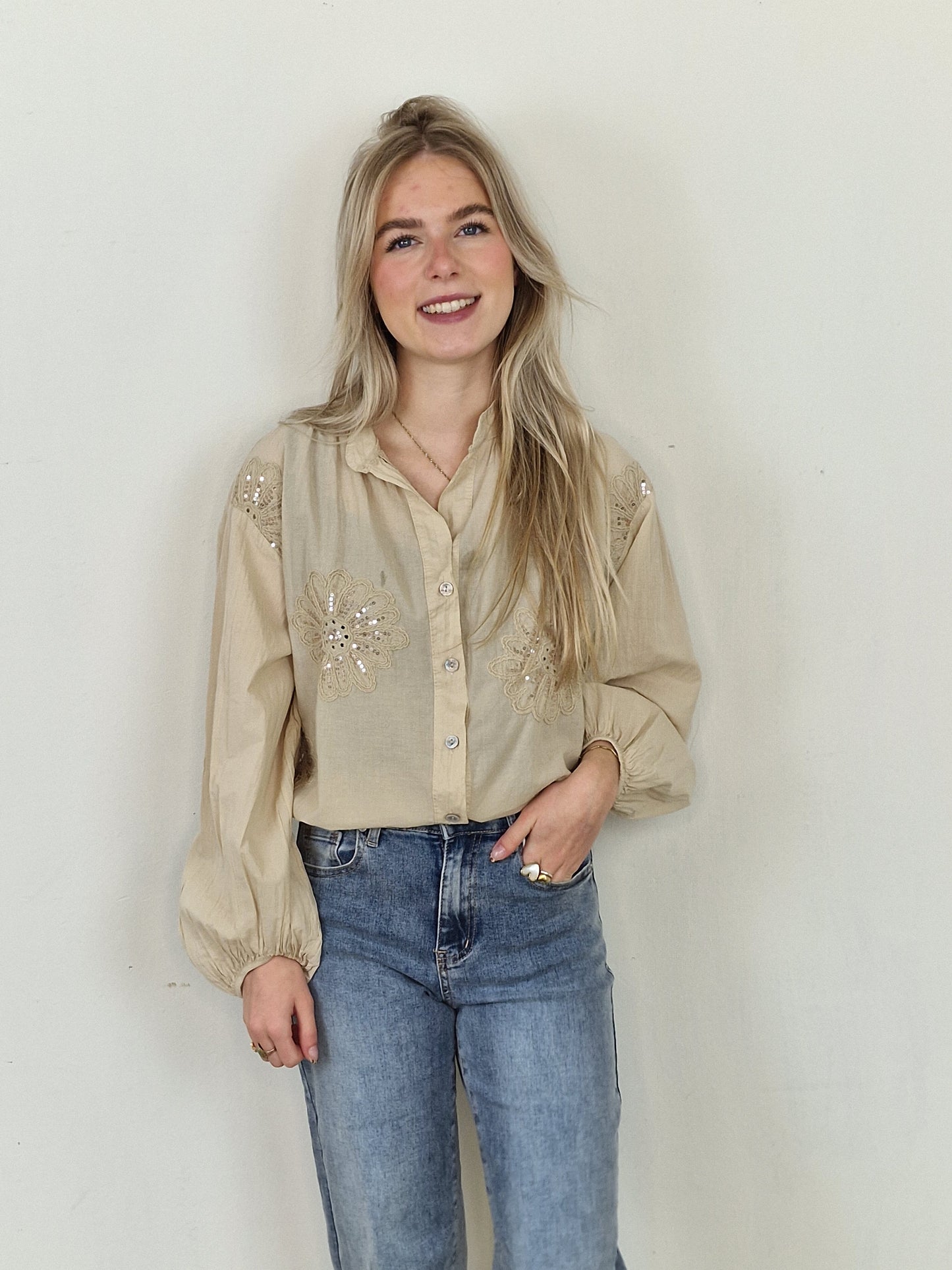 Anne blouse bloemen - Beige