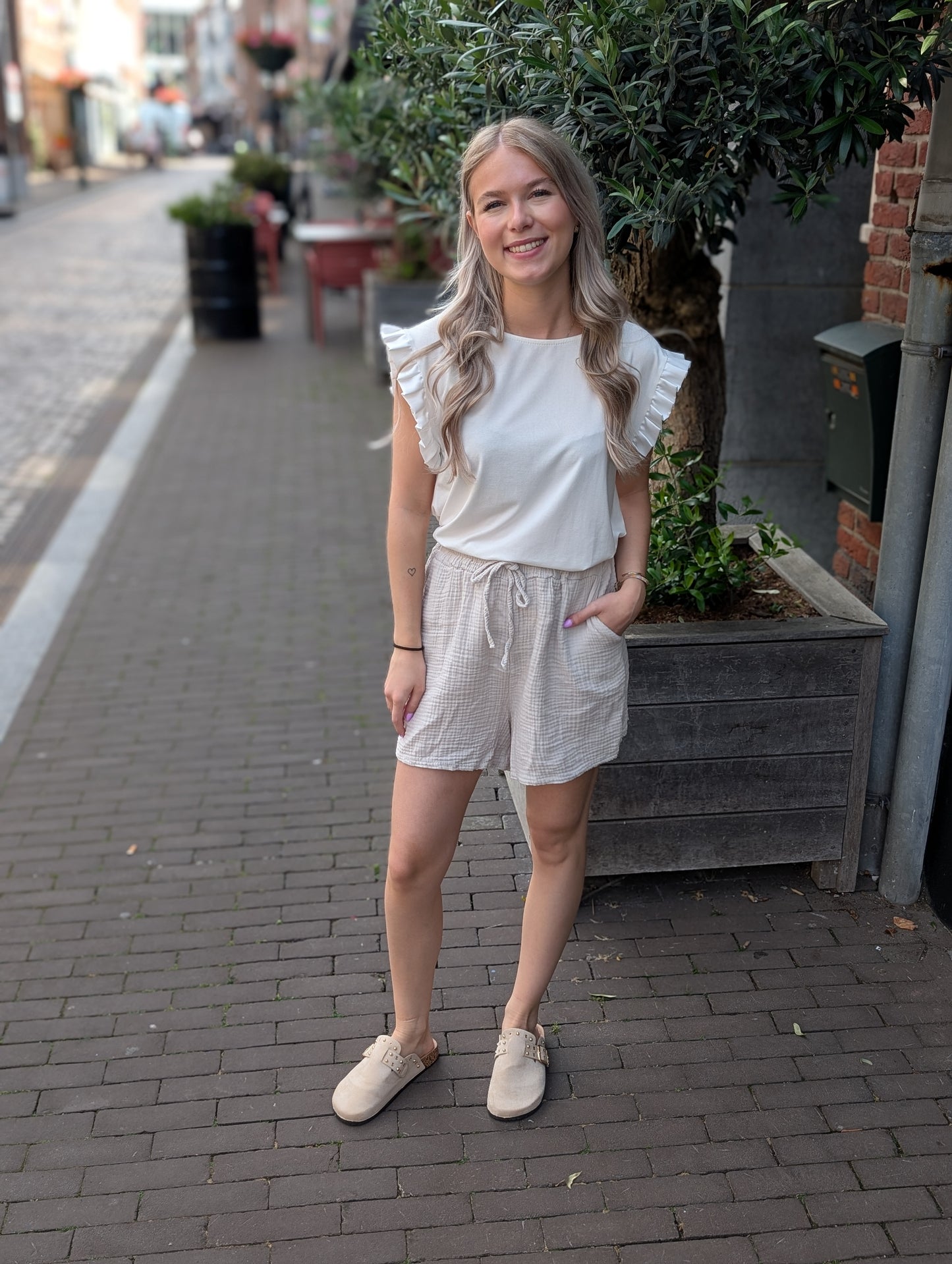 Katoenen short Joyce - Beige