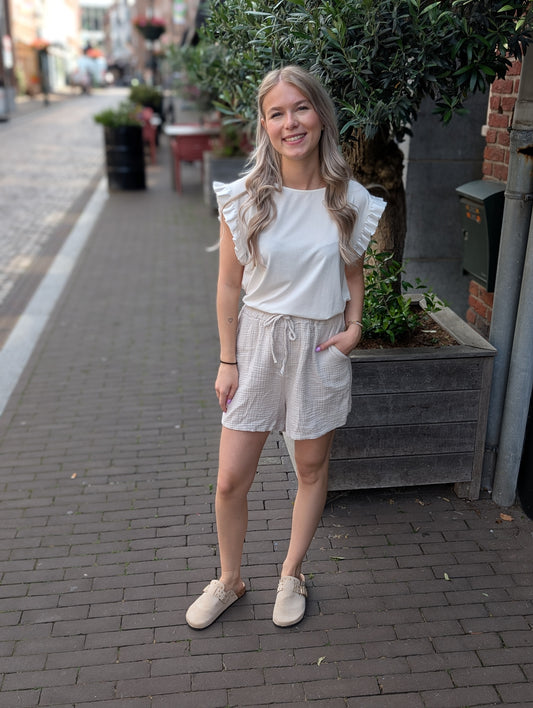Katoenen short Joyce - Beige