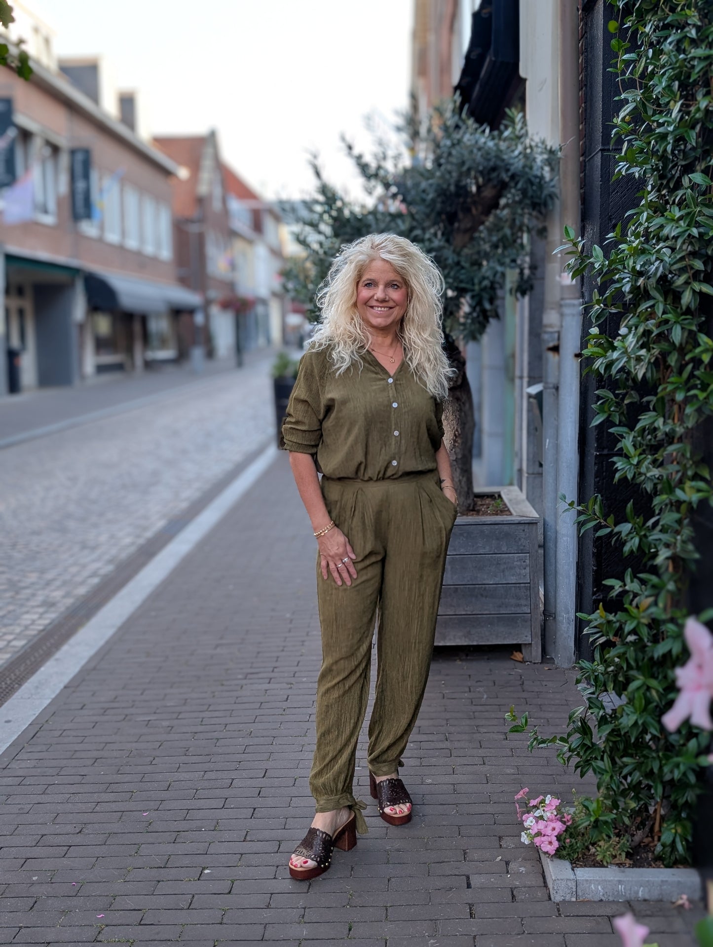 Bibara blouse met kraag - Pistache